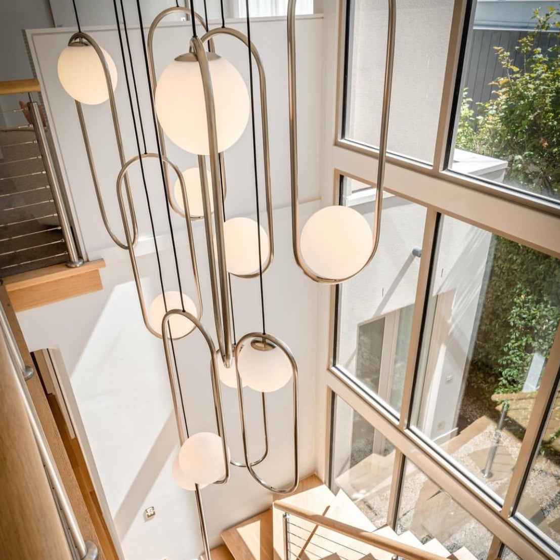 void 10 light cluster brushed nickel staircase chandelier