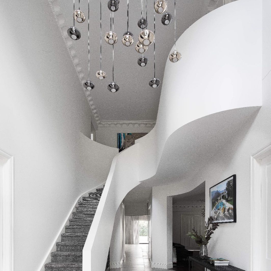 Soucoupe 36 Light Cluster Halo Pendant in Pearl Gold or Black