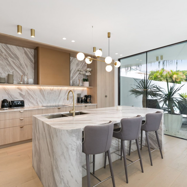 Spark 6 Light Satin Brass Linear with Opal Glass