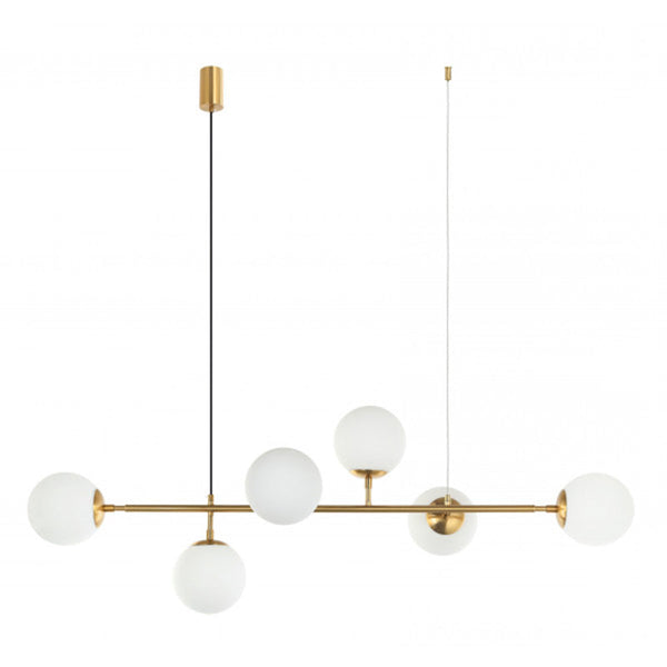 Spark 6 Light Satin Brass Linear with Opal Glass