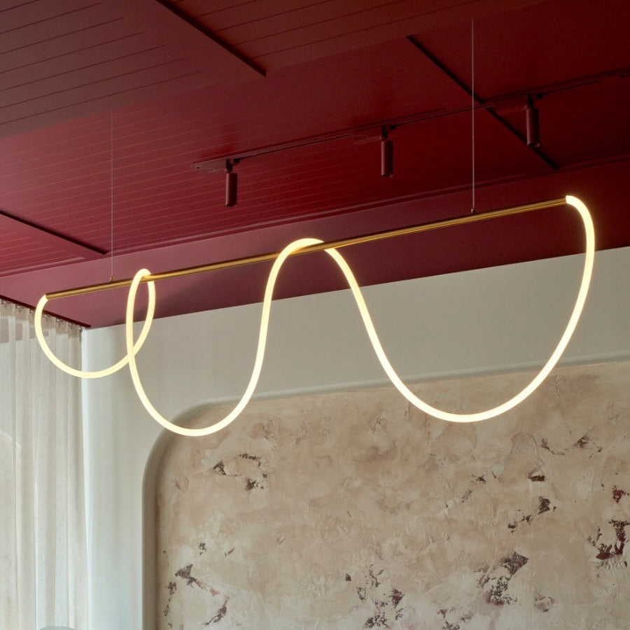 Curl Curl Large Adjustable 200cm Linear Suspension Pendant in Brushed Brass
