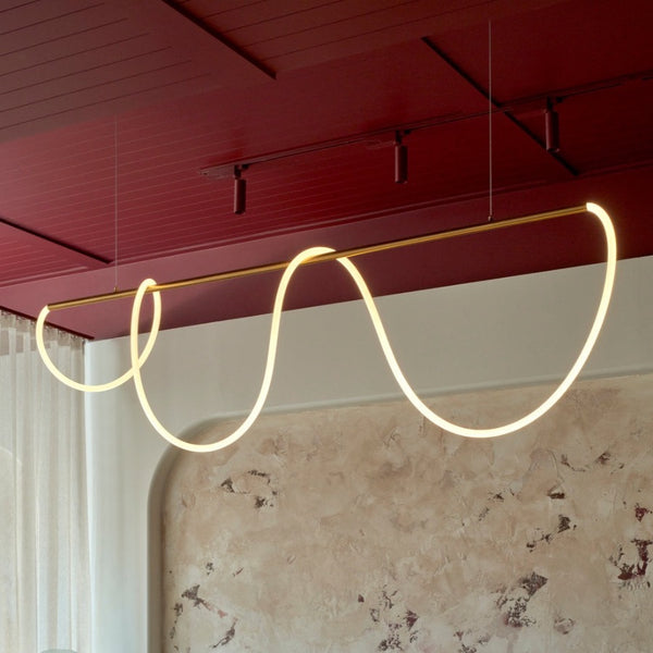 Curl Curl Large Adjustable 200cm Linear Suspension Pendant in Brushed Brass