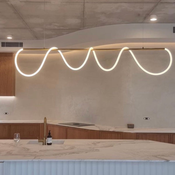 Curl Curl Large Adjustable 200cm Linear Suspension Pendant in Brushed Brass