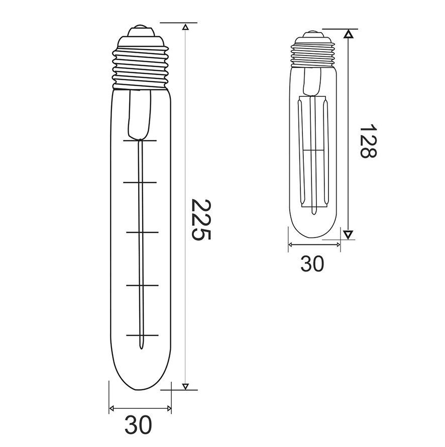 Dimmable Long LED Filament T30 in Various Sizes