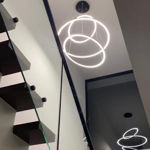 LED black 3 ring light halo pendant modern circular dimmable commercial decorative lighting zlights 2020 contemporary light