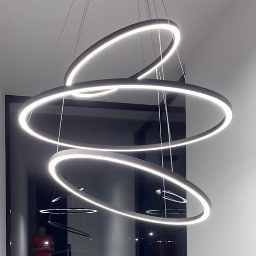 contemporary LED black ring lights halo pendants circle lighting new build project lighting