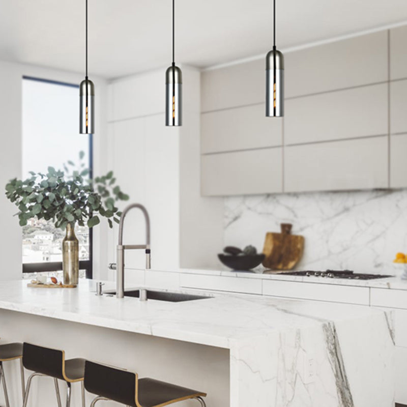 Serif Modern Slimline 8cm Glass Pendant in Satin Chrome or Antique Brass