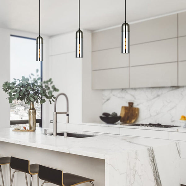 Serif Modern Slimline 8cm Glass Pendant in Satin Chrome or Antique Brass