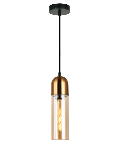 Serif Modern Slimline 8cm Glass Pendant in Satin Chrome or Antique Brass
