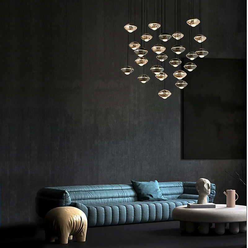 Soucoupe 24 Light Cluster Halo Pendant in Pearl Gold or Black