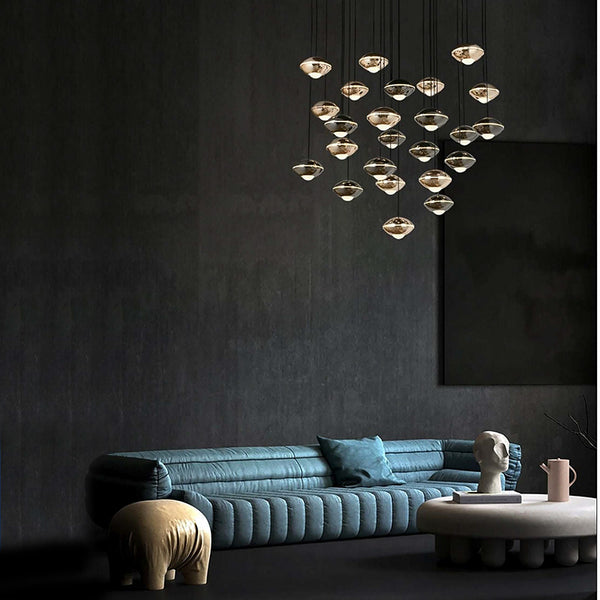 Soucoupe 24 Light Cluster Halo Pendant in Pearl Gold or Black