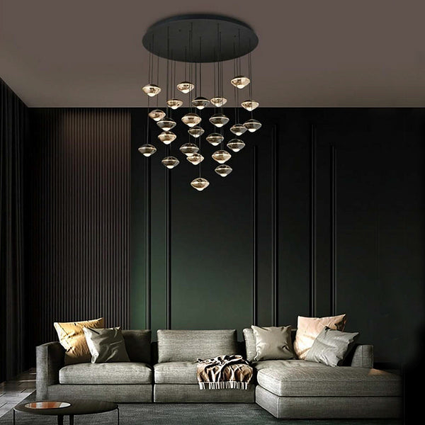 Soucoupe 24 Light Cluster Halo Pendant in Pearl Gold or Black