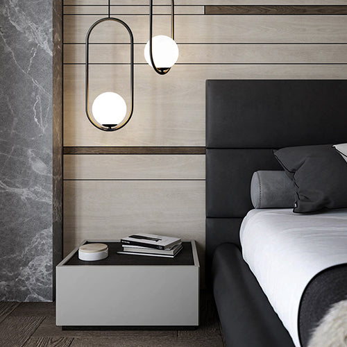 Contemporary Bedside Pendant Lights Dimmable Modern suspended lighting black metal clear glass smoke 