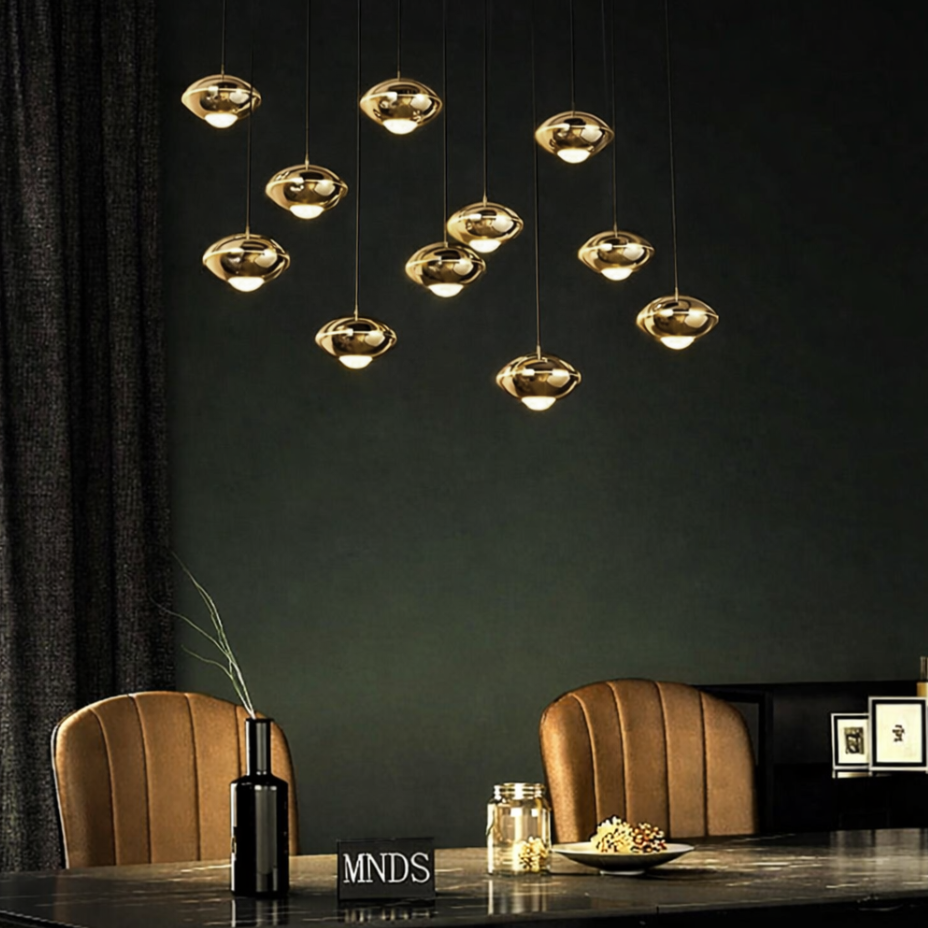 Soucoupe 11 Light Cluster Halo Pendant in Pearl Gold or Black