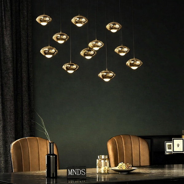 Soucoupe 11 Light Cluster Halo Pendant in Pearl Gold or Black