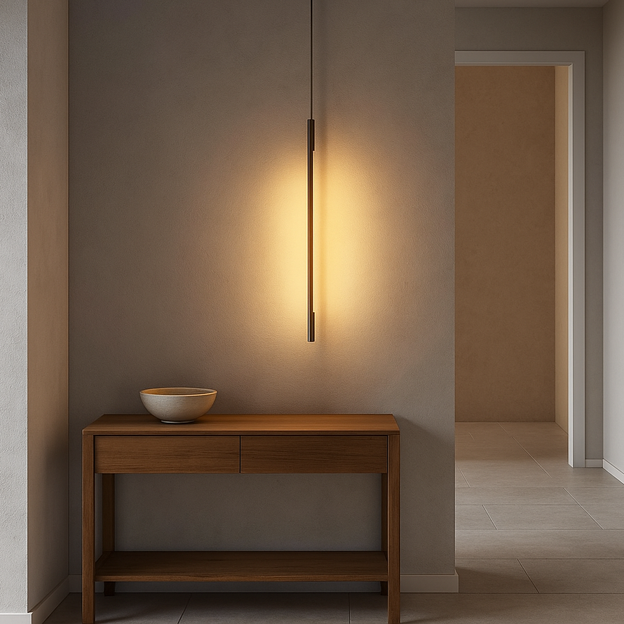 Eclaire Modern Linear Backlit LED Pendant in 80cm Black or Brushed Brass