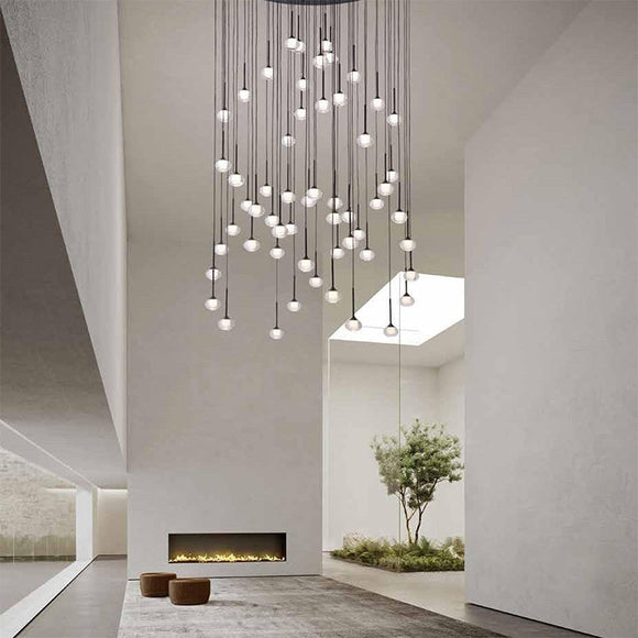 modern luxury interior with high ceilings featuring the raindrop cluster pendant 56 light sydney Australia