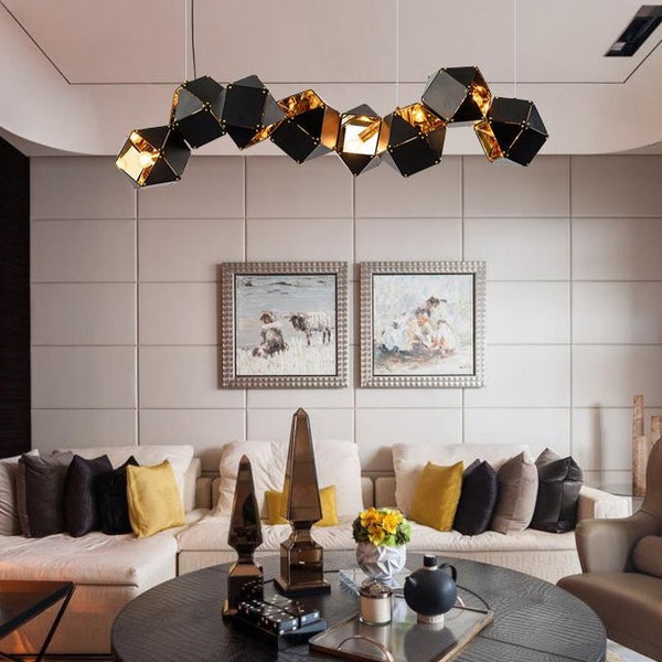 replica welles long black brushed gold polished chandelier dimmable contemporary linear