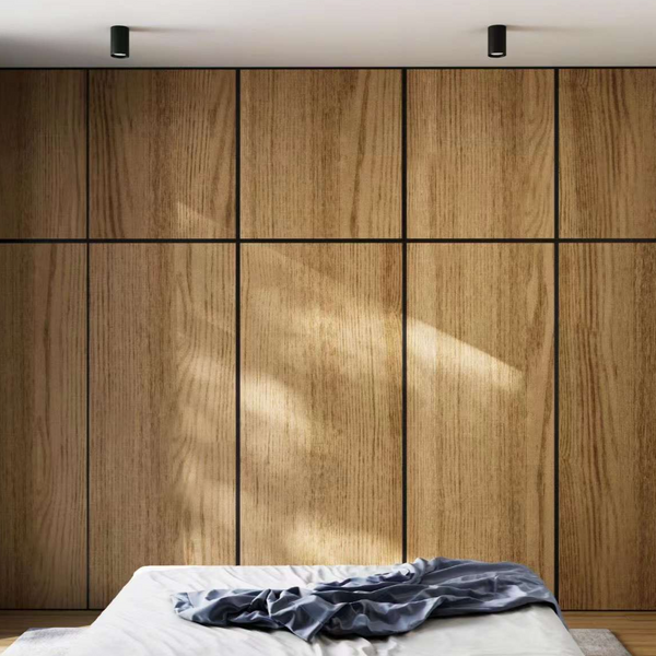 modern bedroom surface mounted black white LED downlights modern gimbal adjustable lighting timber walls zlights Australia