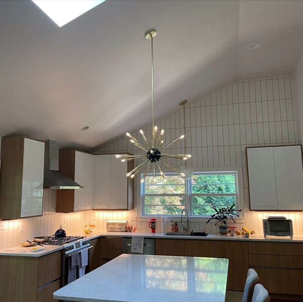 Hanging light deals on slanted ceiling