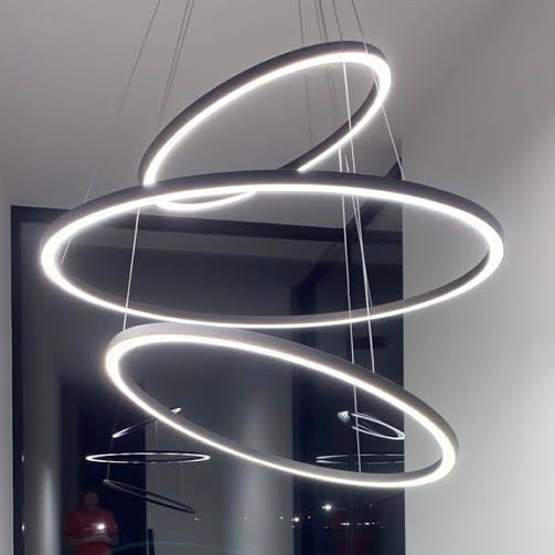 contemporary LED black ring lights halo pendants circle lighting new build project lighting 