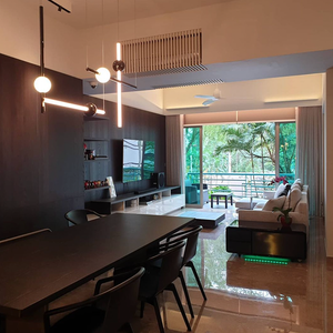 modern compact apartment Brisbane with cluster pendants in black